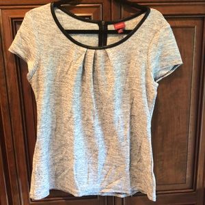 “Tweed Look” Blouse with Faux Leather Neckline